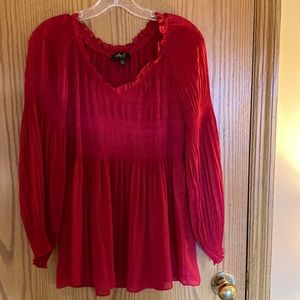 Red crepe/tulle fabric ruched top by Melissa Paige in size PL.